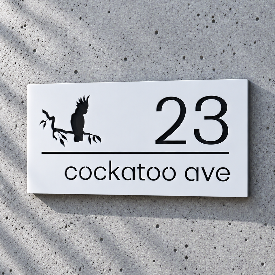 Acrylic House Number Sign – Cockatoo Design