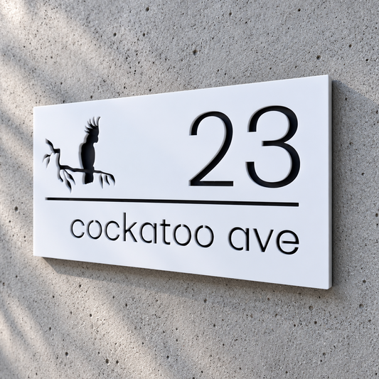 Acrylic House Number Sign – Cockatoo Design