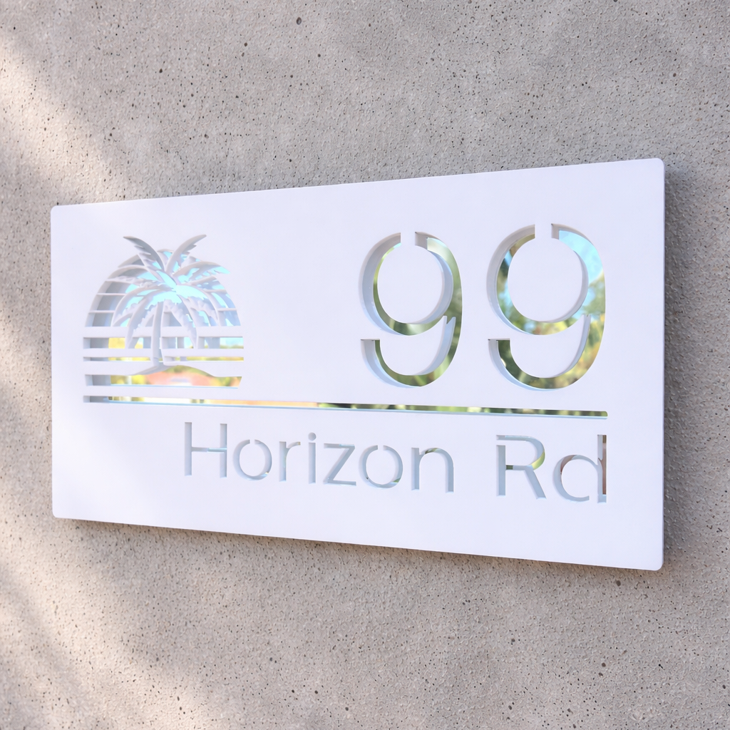 Custom Address Sign with Retro Palm