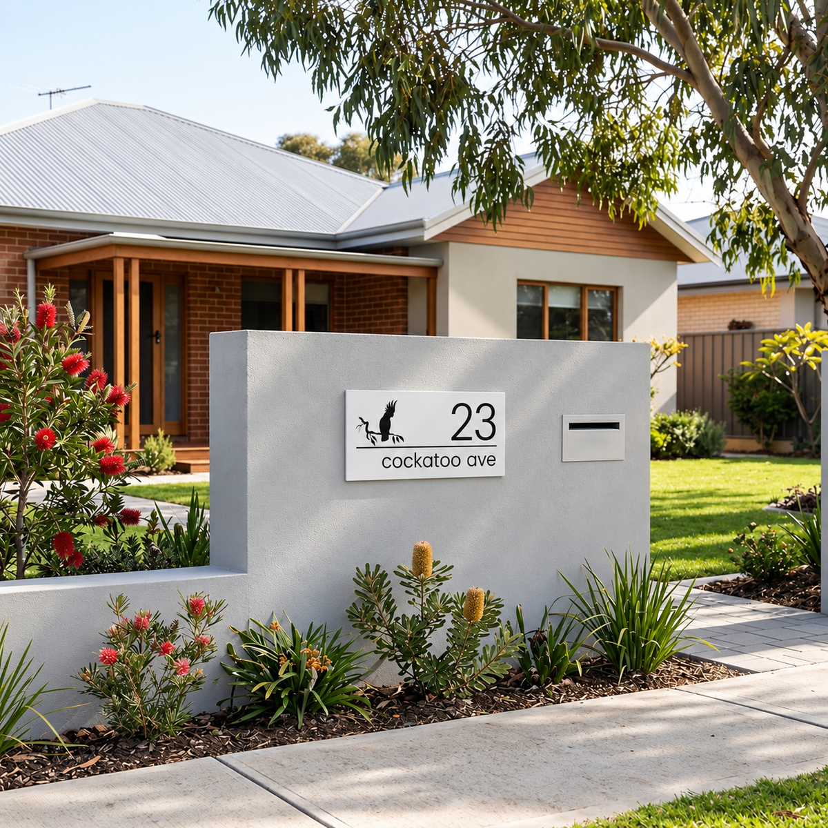 Acrylic House Number Sign – Cockatoo Design