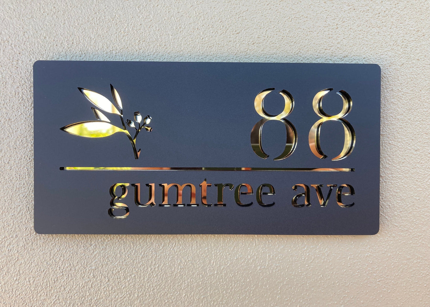 Custom Address Sign with Gumleaf in Serif