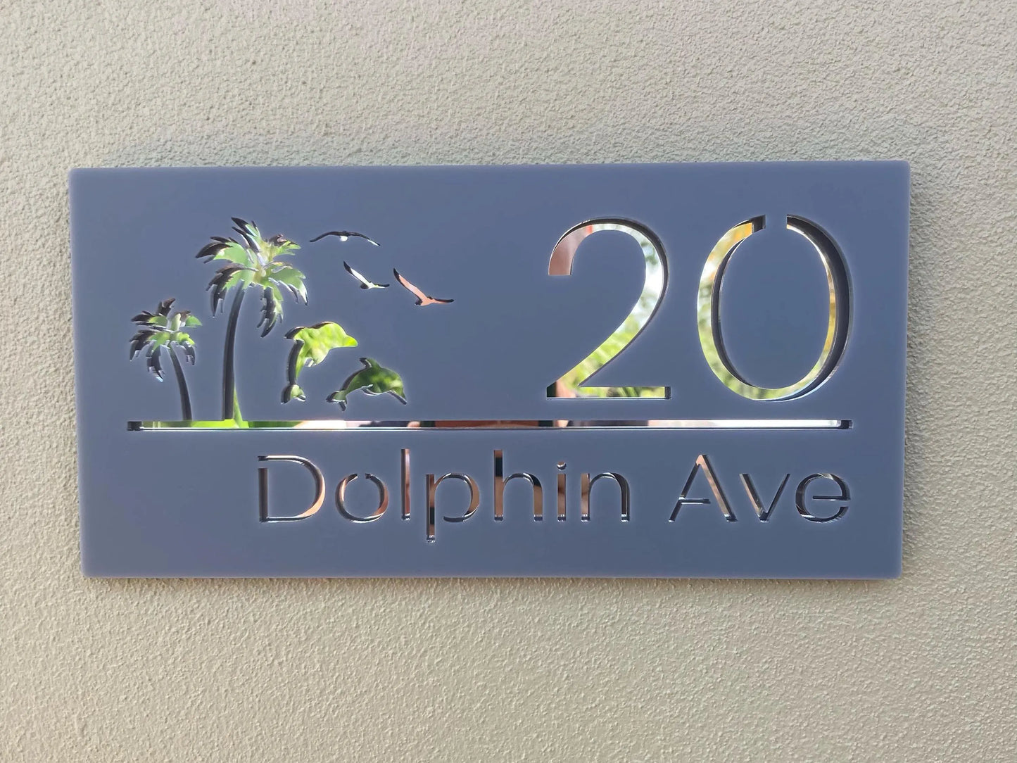 Custom Address Sign with Palms and Dolphins