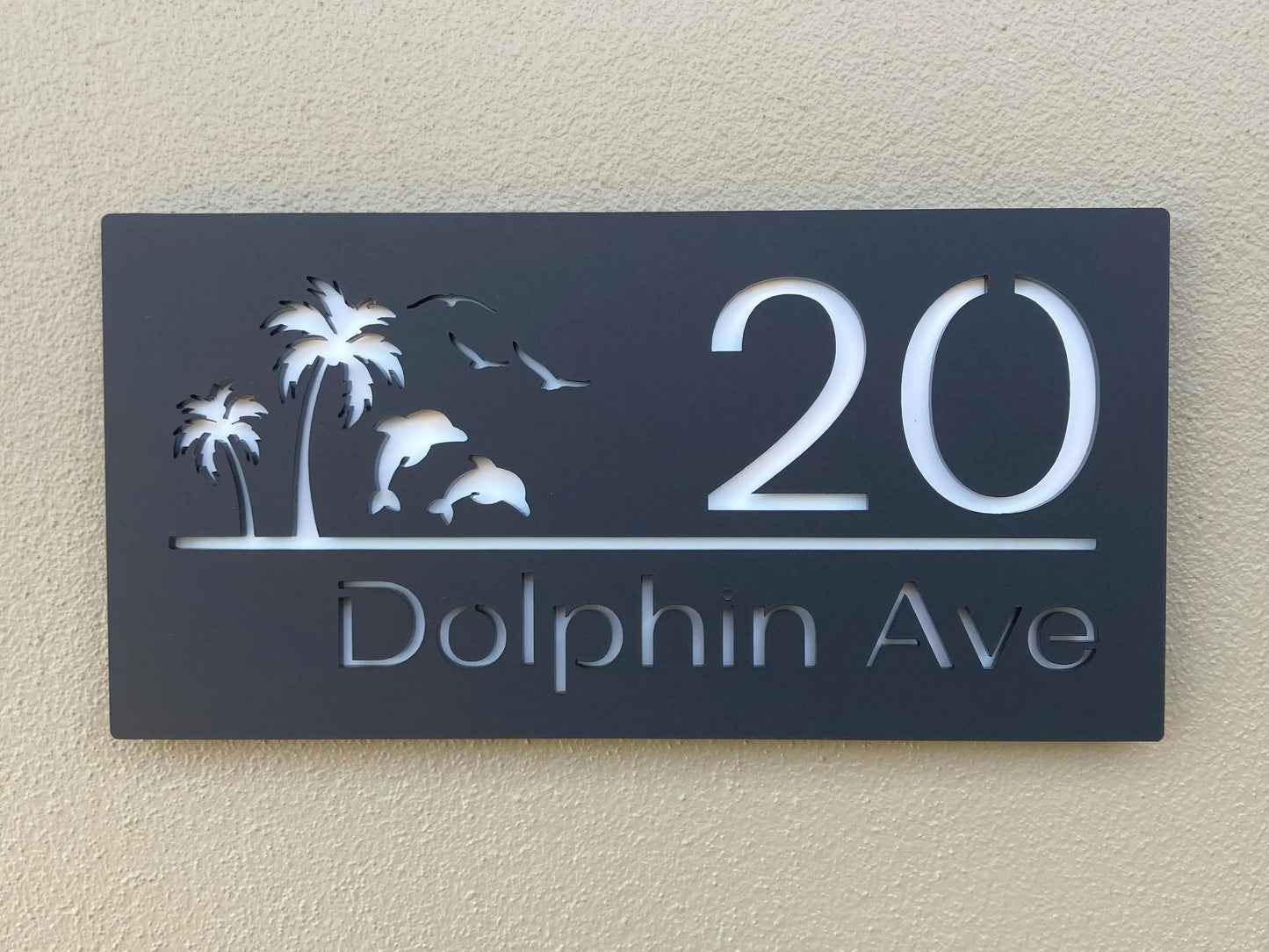 Custom Address Sign with Palms and Dolphins