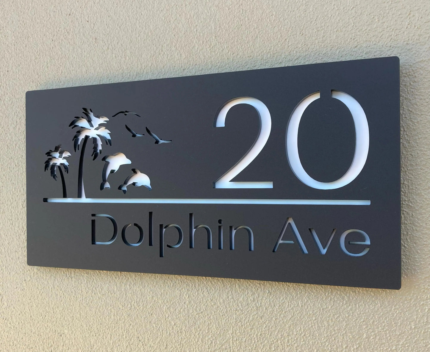 Custom Address Sign with Palms and Dolphins