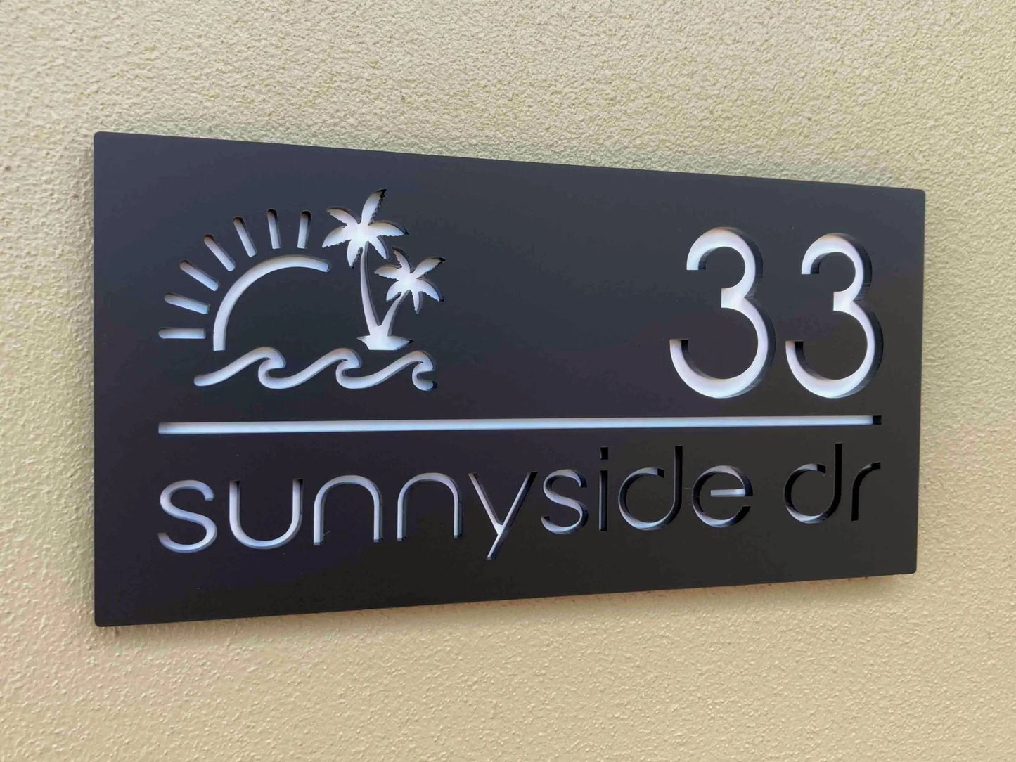 Custom Address Sign with sun waves and palms