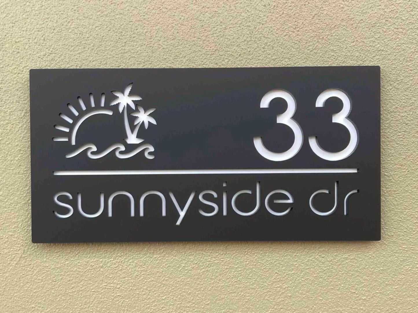 Custom Address Sign with sun waves and palms