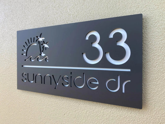 Custom Address Sign with sun waves and palms